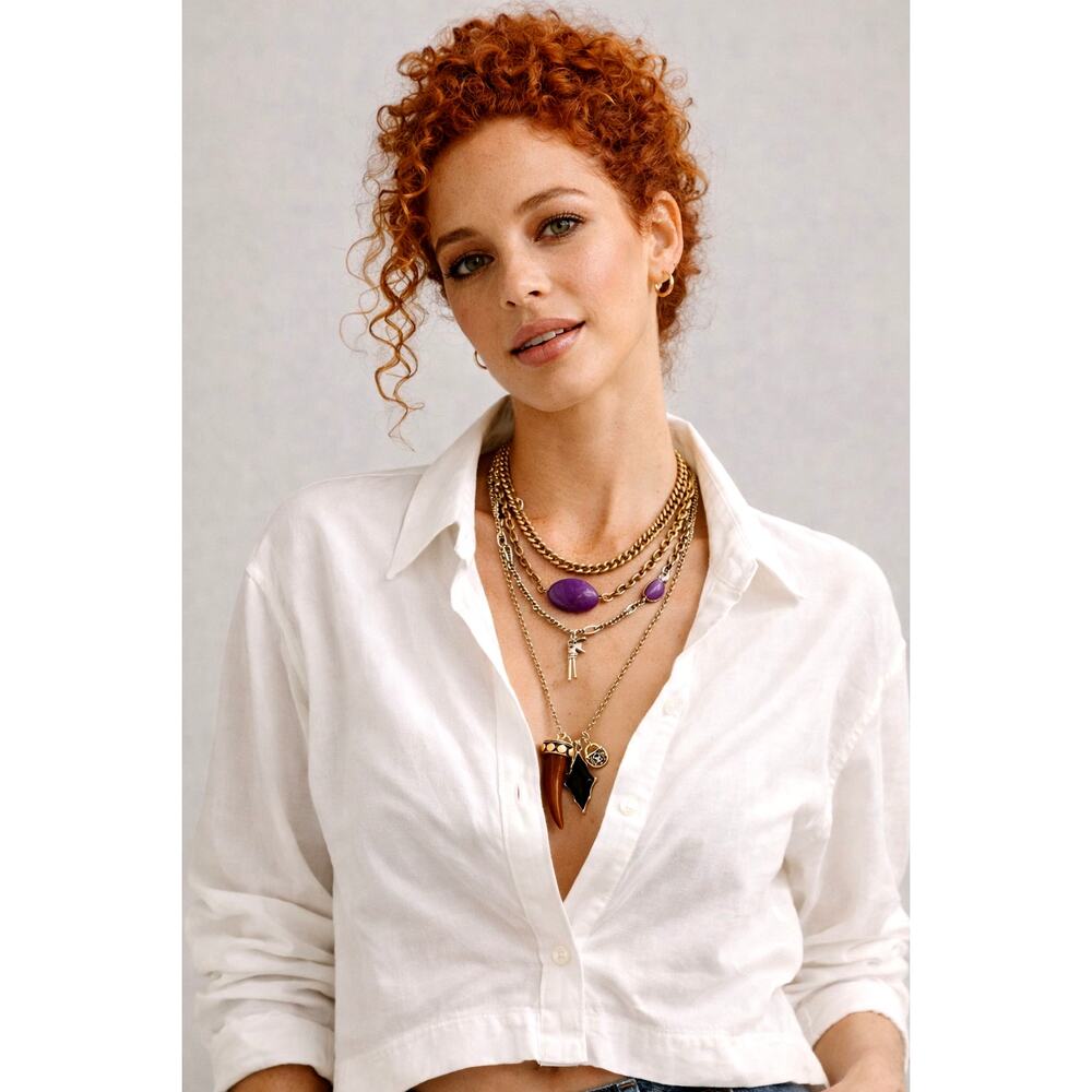 Free People Zella Layer Necklace Mixed Metal One Size